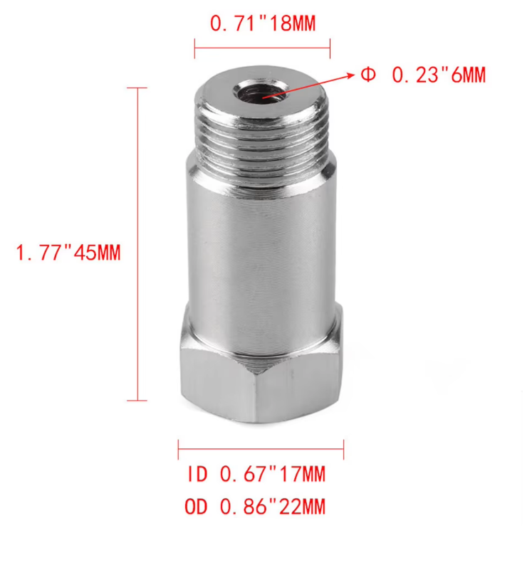 2pcs Extended O2 Sensor Spacer – M18 × 1.5, 45 mm Length, Straight (No Catalytic Core)