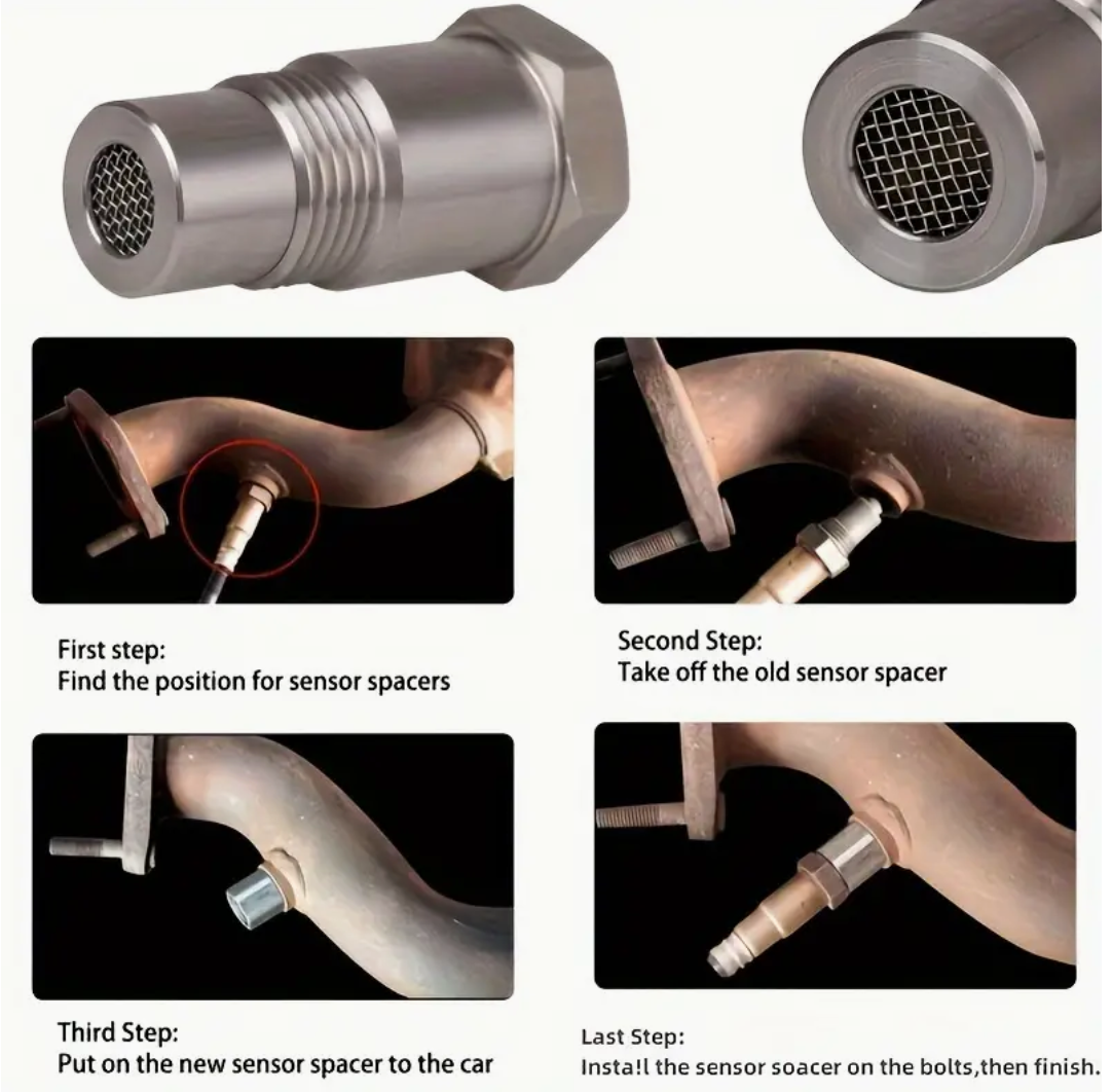 2pcs Extended O2 Sensor Spacer – M18 × 1.5, 46 mm Length, Straight (No Catalytic Core)2pcs