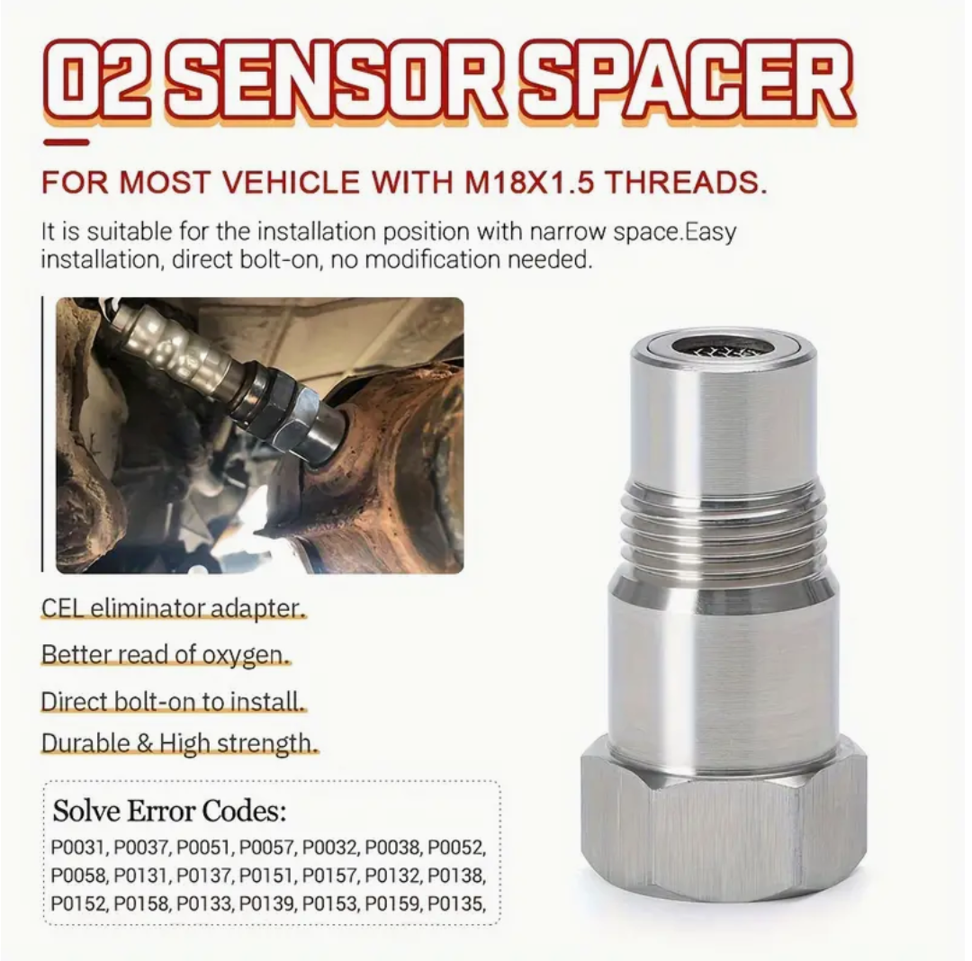 2pcs Extended O2 Sensor Spacer – M18 × 1.5, 46 mm Length, Straight (No Catalytic Core)2pcs