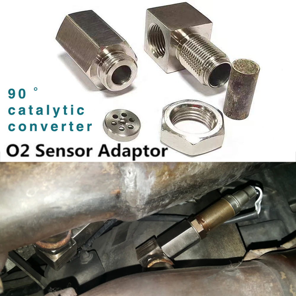 90° O2 Sensor Adapter Spacer – M18 x 1.5 Thread with Mini Catalytic Converter- 90 Degree