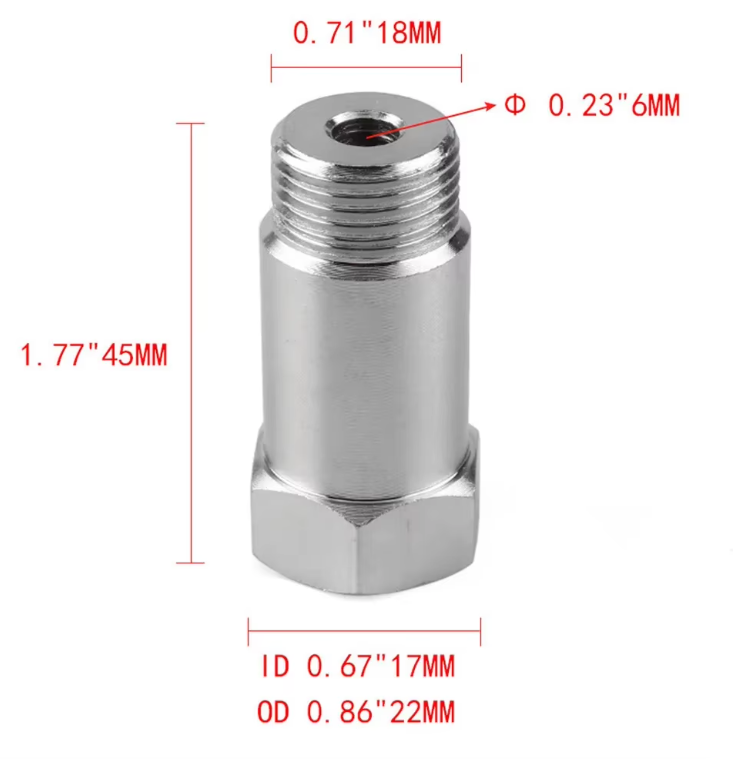 2pcs Extended O2 Sensor Spacer – M18 × 1.5, 45 mm Length, Straight (No Catalytic Core)
