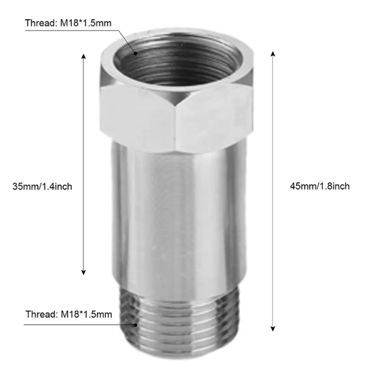 2pcs Extended O2 Sensor Spacer – M18 × 1.5, 45 mm Length, Straight (No Catalytic Core)