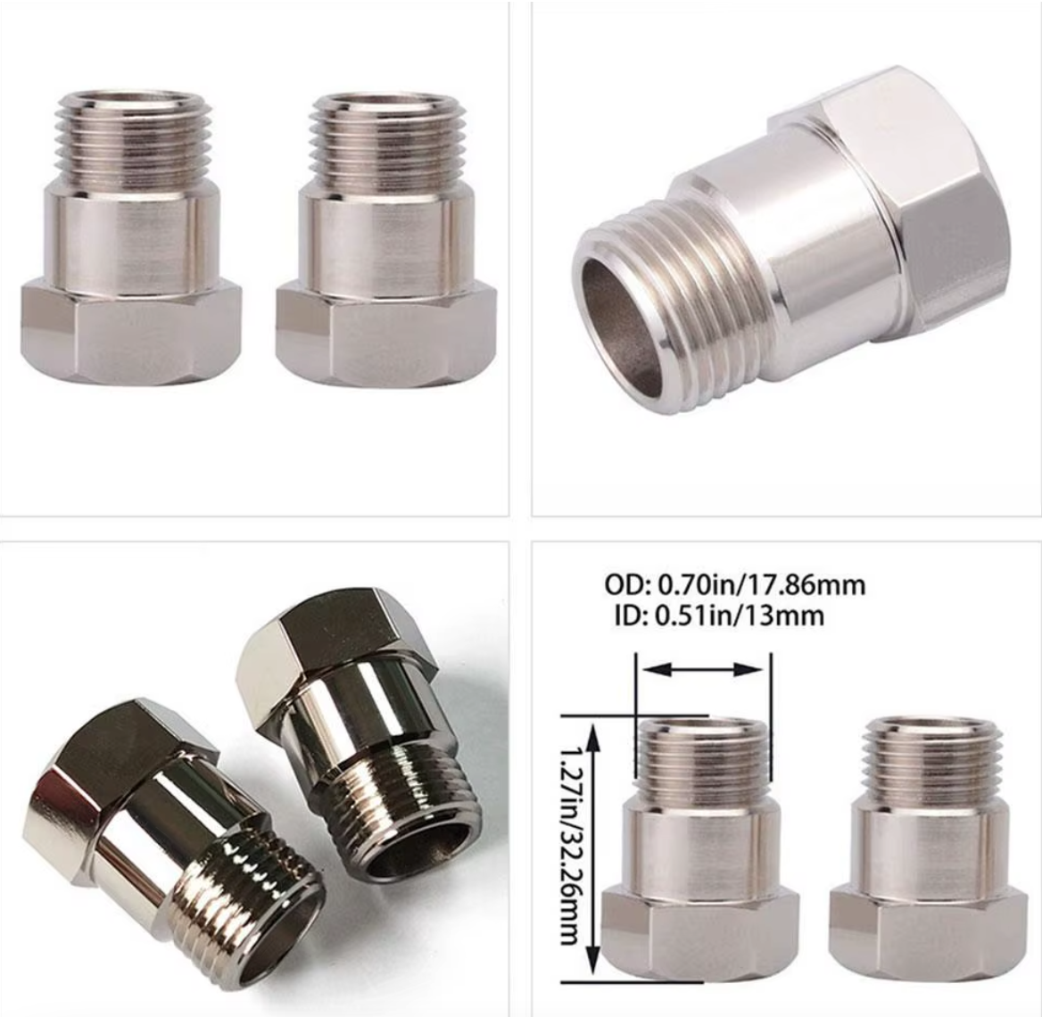 2pcs Extended O2 Sensor Spacer – M18 × 1.5, 32 mm Length, Straight (No Catalytic Core)