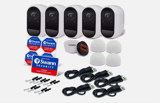 Swann Wire-Free 1080p HD Smart Security Camera System 5-Pack | Alexa & Google Assistant | Factory Sealed