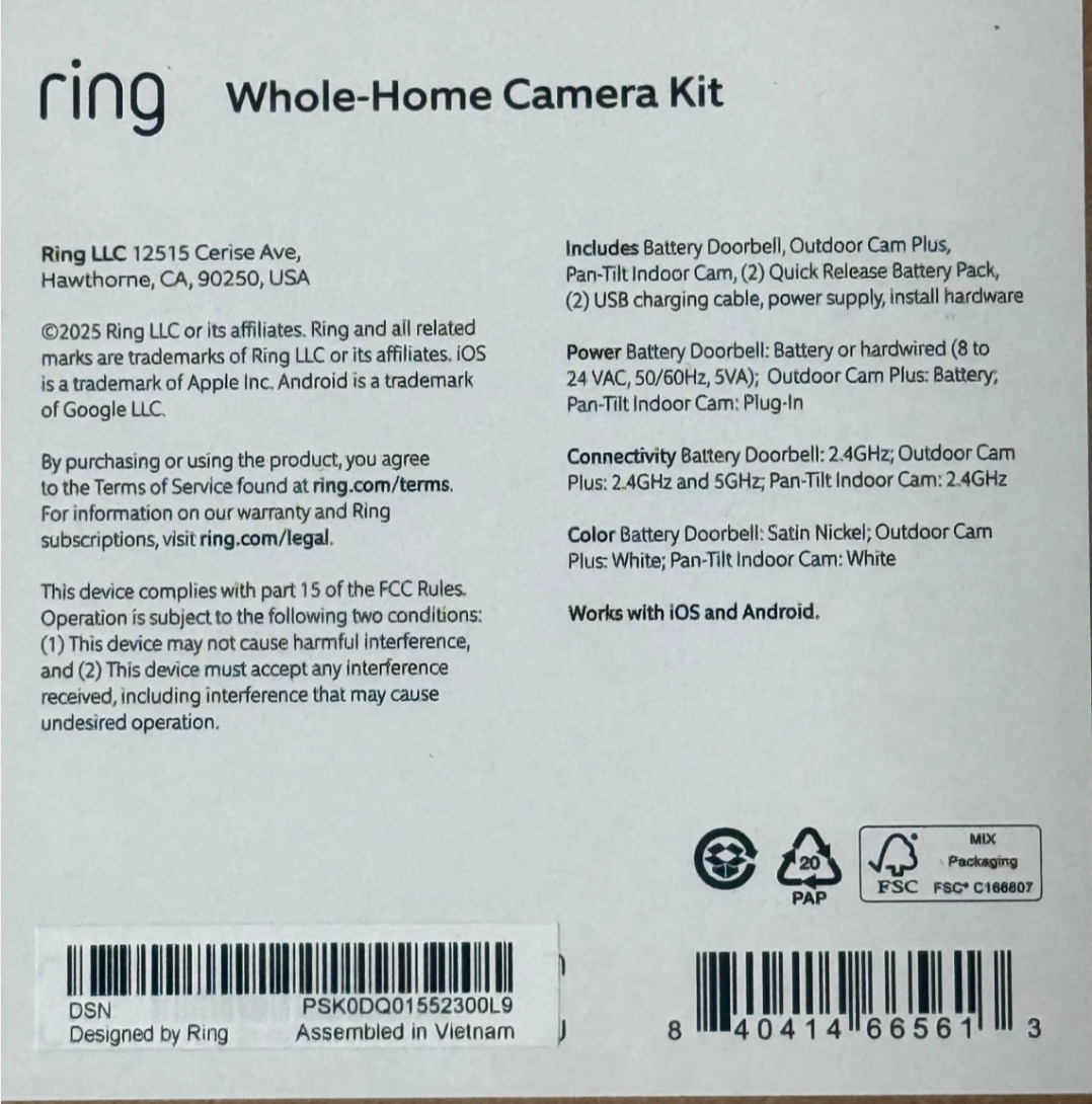 Ring Whole Home Security Kit – Battery Video Doorbell, Outdoor Cam Plus & Pan-Tilt Indoor Cam | WiFi Smart Home System | New