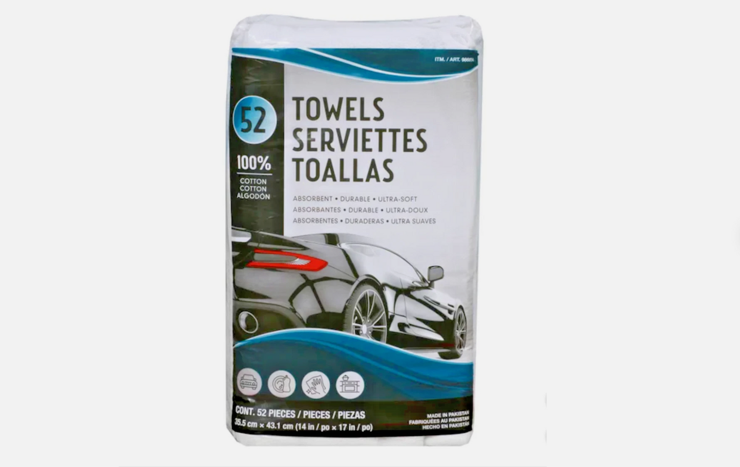 Unitex 100% Cotton Towels 52-Pack – White Terry Towels 14" x 17" Heavy Weight
