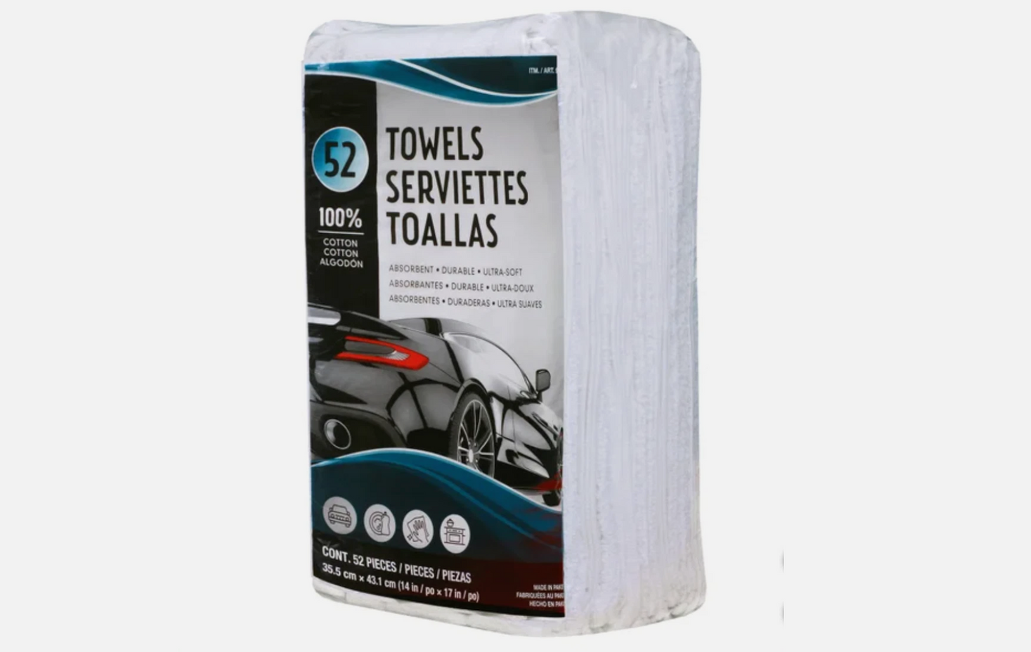 Unitex 100% Cotton Towels 52-Pack – White Terry Towels 14" x 17" Heavy Weight