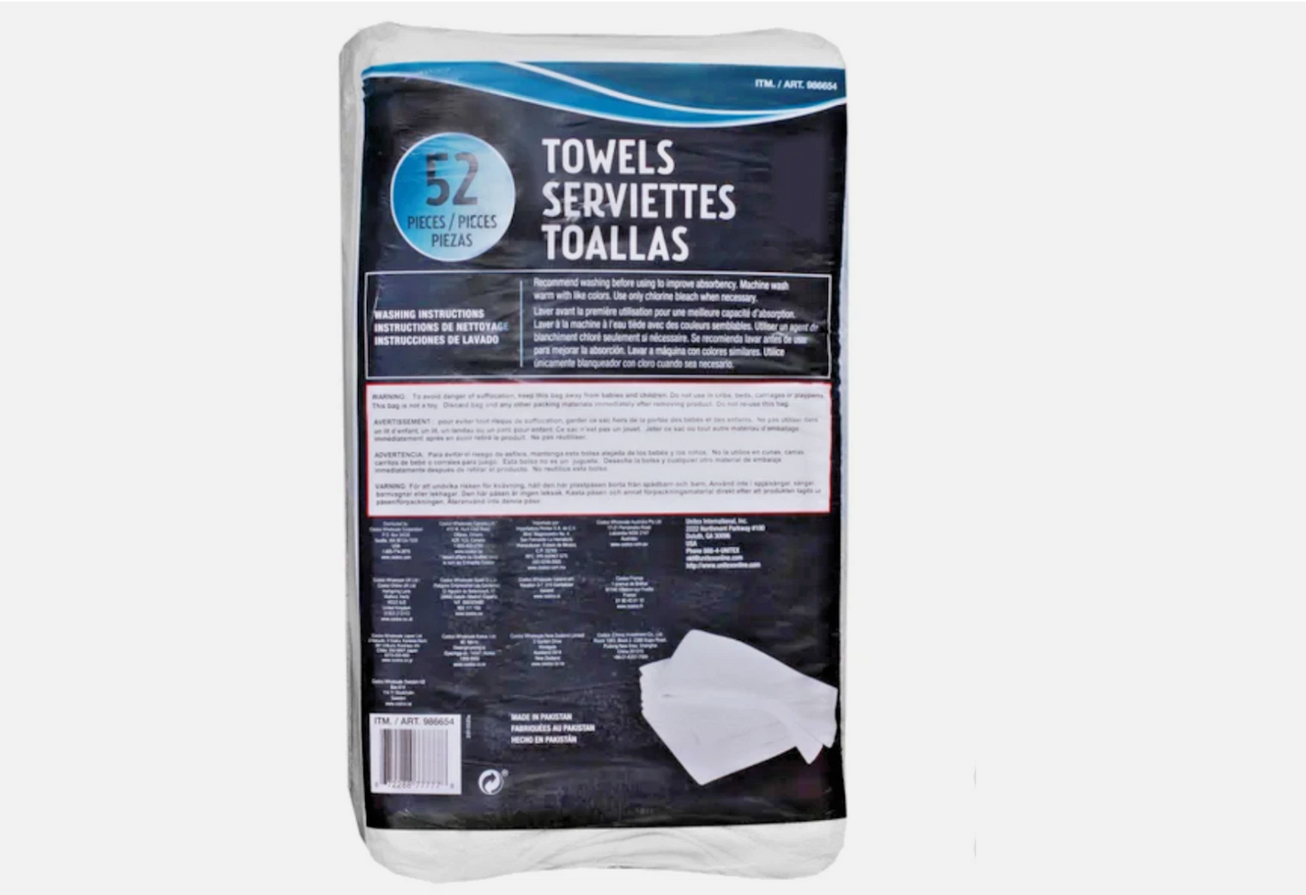 Unitex 100% Cotton Towels 52-Pack – White Terry Towels 14" x 17" Heavy Weight