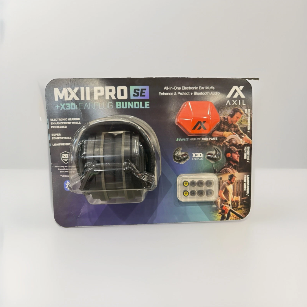 AXIL MXII Pro SE Electronic Bluetooth Hearing Protection Earmuffs + X30i Earplug Bundle – Black