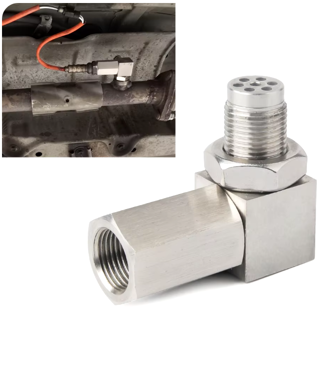 90° O2 Sensor Adapter Spacer – M18 x 1.5 Thread with Mini Catalytic Converter- 90 Degree