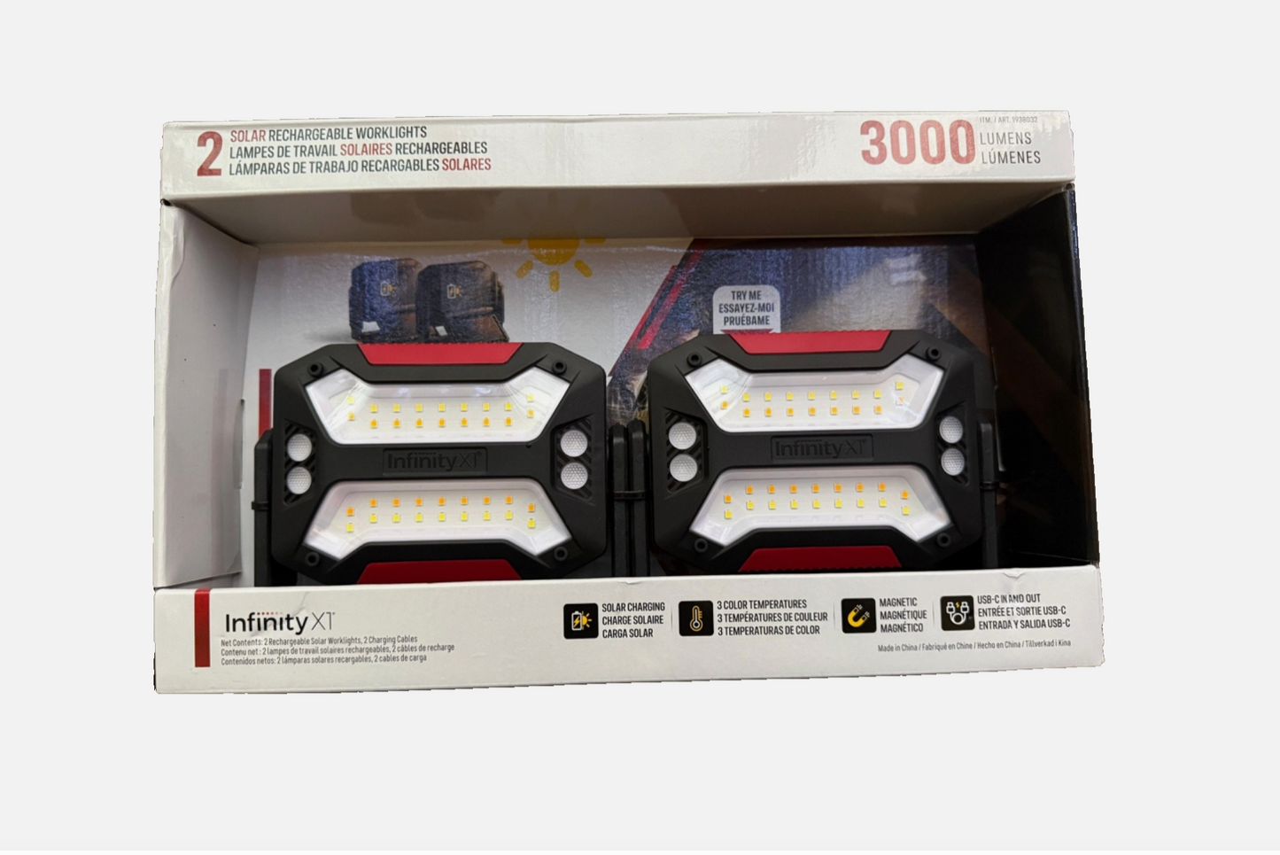 3000 Lumens Rechargeable Work Light 2-Pack – Solar & USB LED Magnetic Mechanic Lights with Hook