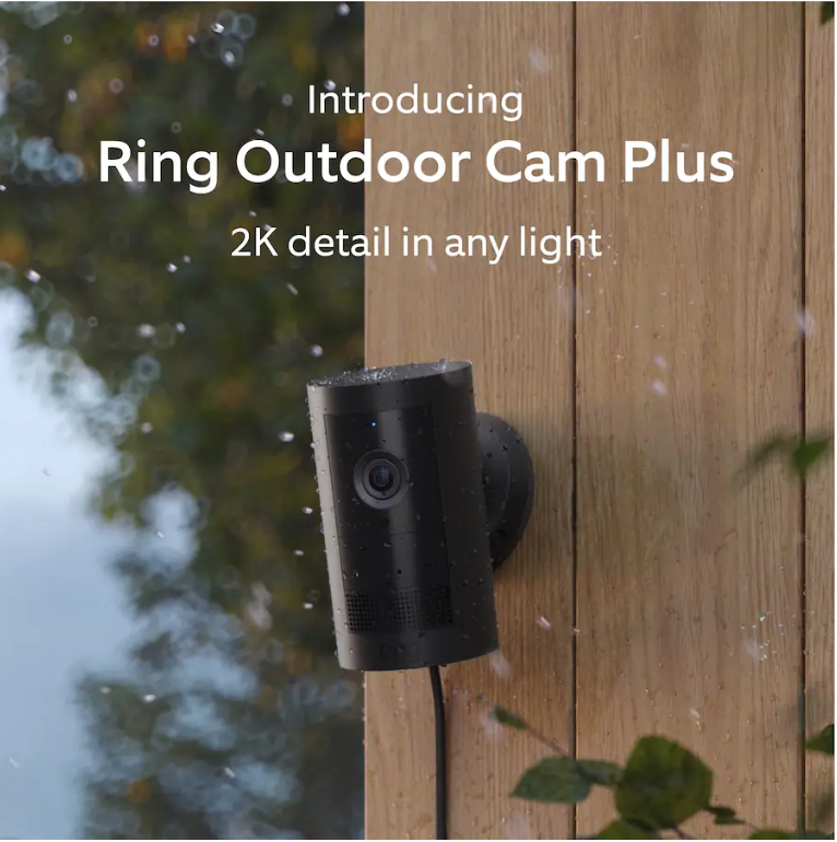 Ring Outdoor Cam Plus Plug-In Camera 2K HD Wi-Fi Black | Alexa Compatible | Factory Sealed