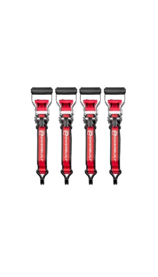 Powerbuilt Heavy-Duty Ratchet Tie-Down Straps 4-Pack – 1.5” x 16’ | 3,300 lb Break Strength