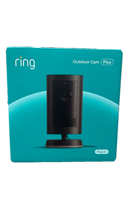 Ring Outdoor Cam Plus Plug-In Camera 2K HD Wi-Fi Black | Alexa Compatible | Factory Sealed